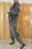 Binky Leopard Soft Stretch Velour Hoodie Lounge Suit Shadow